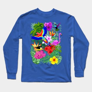 Wild Birds and Tropical Nature Summer Exotic Pattern Long Sleeve T-Shirt